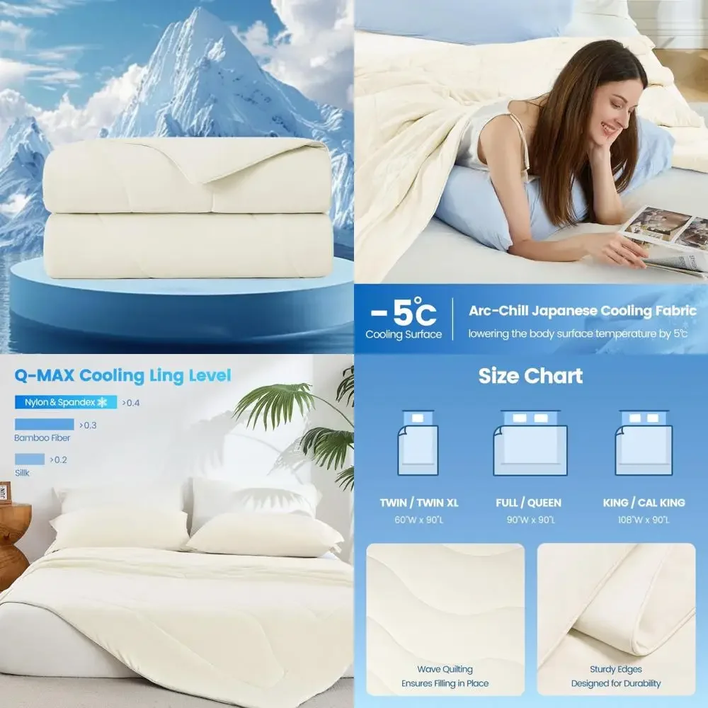 Manta refrescante de tamaño doble para personas calientes: edredón de verano ligero y transpirable con Q-Max 0,4