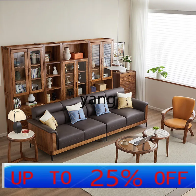 

CX Solid Wood Sofa Italian Minimalist Leather Sofa Home Living Room Four-Seater Straight Sofa