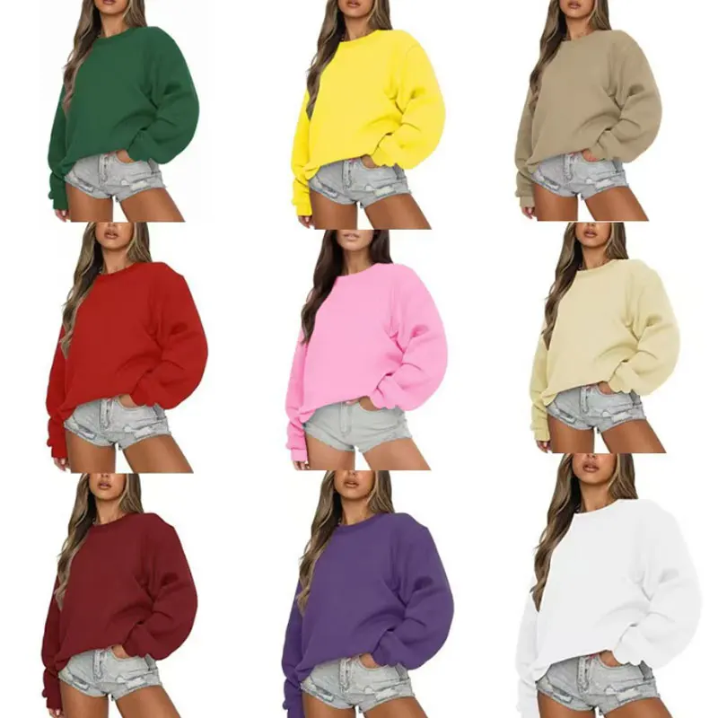 New women's autumn and winter fleece round neck sweatshirt, loose casual sports pullover, fashionable and warm top