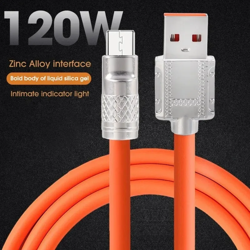1-2PCS Zinc Alloy Micro USB Mobile Phone Cable Fast Charger Data Cord for Samsung Huawei 120W 6A Cellphone Charger Wire Cords