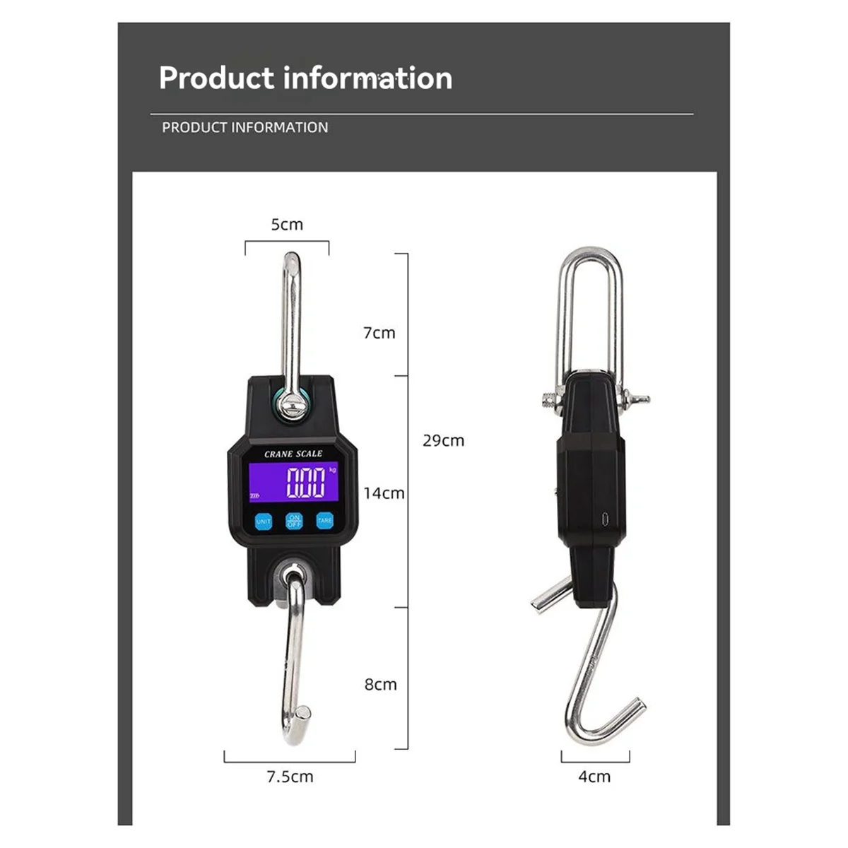 

AA98 C06 Электронные крановые весы Ручные весы с крючком 300 кг/50 г Портативные перезаряжаемые подвесные весы черные с Bluetooth