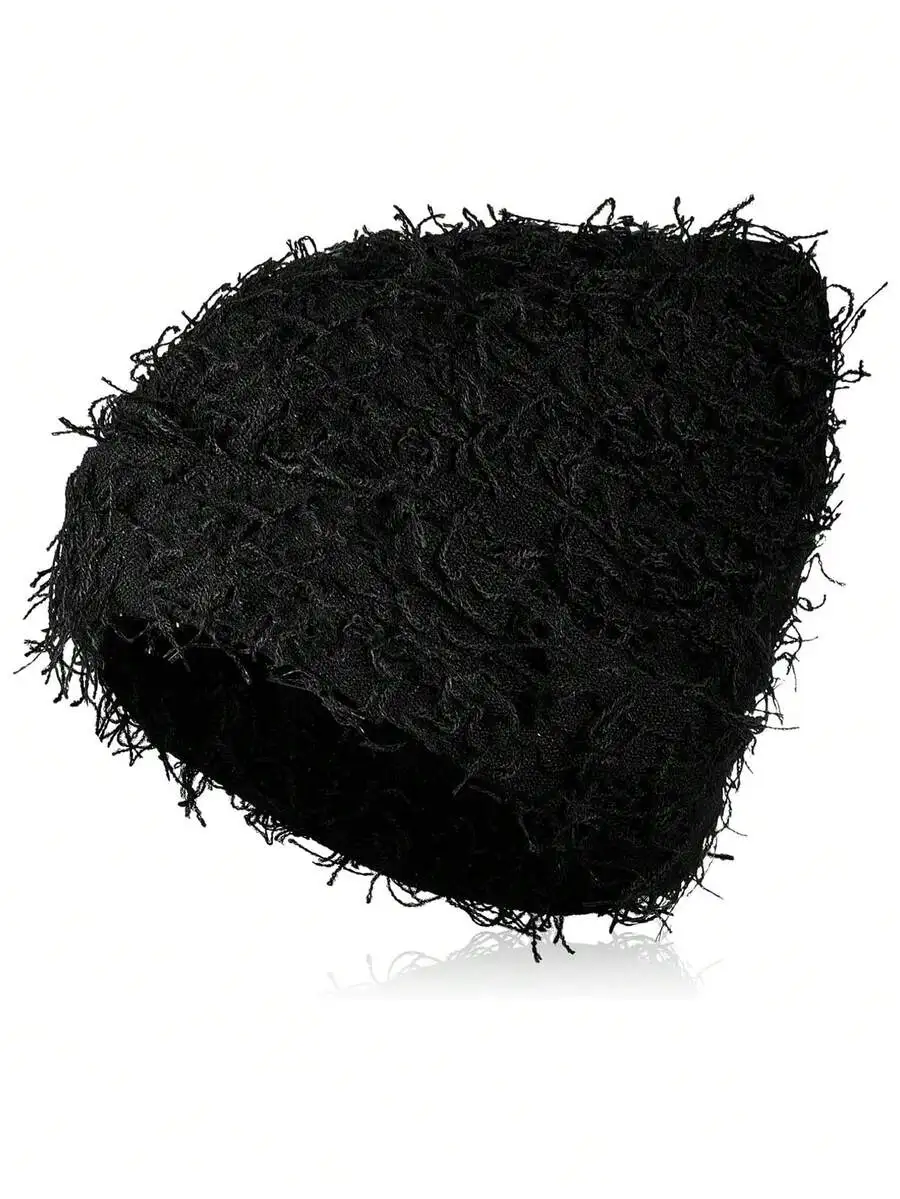 

Distressed Fuzzy Knitted Beanie Warm Winter Hat For Adults Outdoor Ski Cap