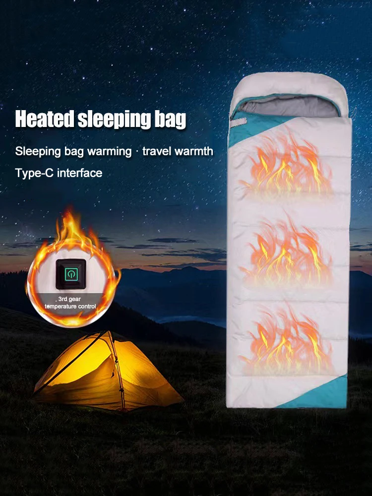 Winter Electric Heated Camping Sleeping Bag 3-Level Temperature Heating Cushion Warm Envelope Pad Ultralight Sleeping Bag