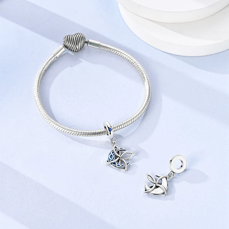 925 Sterling Silber Mond Keltischer Knoten Anhänger Perle CZ Zirkon Passend für Original Armband DIY Schmuck Geschenk – Detail 2
