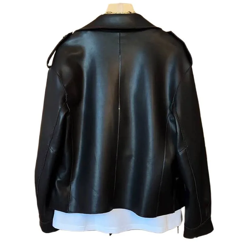 Fashion Spring Autumn New PU Leather Jacket Women's Tops Elegant Loose Slimming Short Styles Lapels Coat Women Leather Jacket