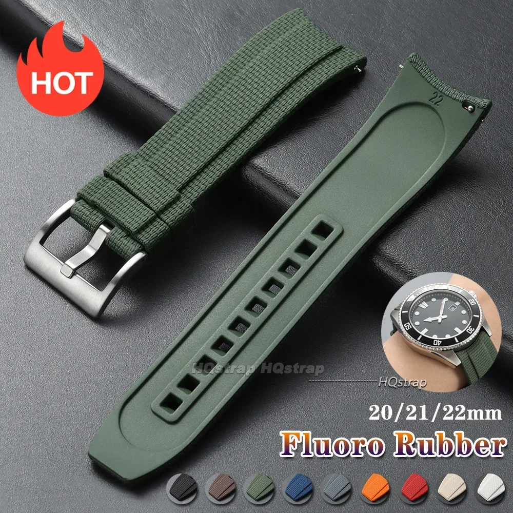 Genuine FKM Rubber Watch Strap 20mm 21mm 22mm for Rolex Universal Sport Bracelet Curved End Quick Release Fluororubber Watchband