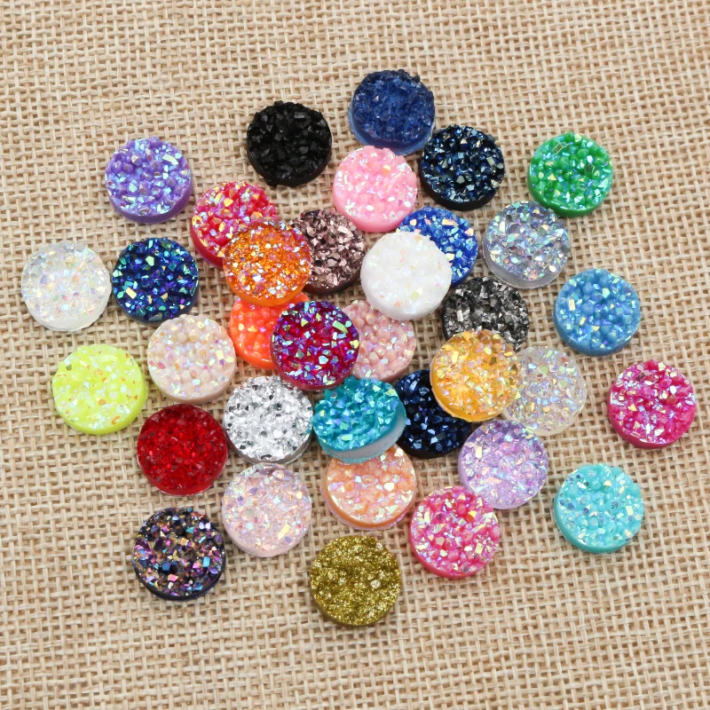 New Fashion 40pcs 8mm 10mm 12mm Mix AB Colors Natural ore Style Flat back Resin Cabochons For Bracelet Earrings accessories