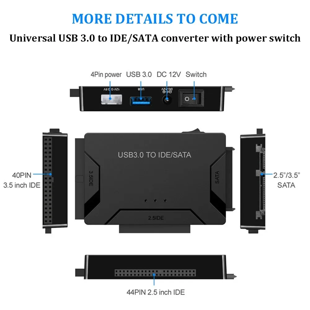 Kabel adapter USB 3.0 do SATA IDE do dysków twardych HDD/SSD 3,5 cala 2,5 cala CD DVD ROM CD-RW 3 w 1 adapter USB IDE SATA — zdjęcie produktu 4