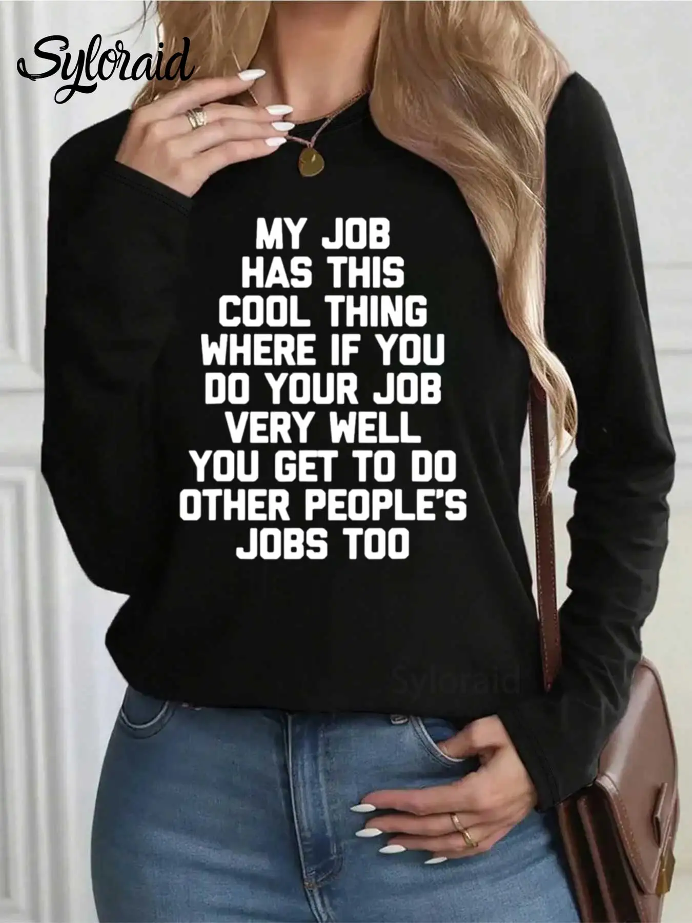 تي شيرت نسائي طويل الأكمام مضحك مكتب وظيفة تي شيرت وظيفي لديه هذا شيء رائع قميص موضة جولة الرقبة عارضة أعلى #2
