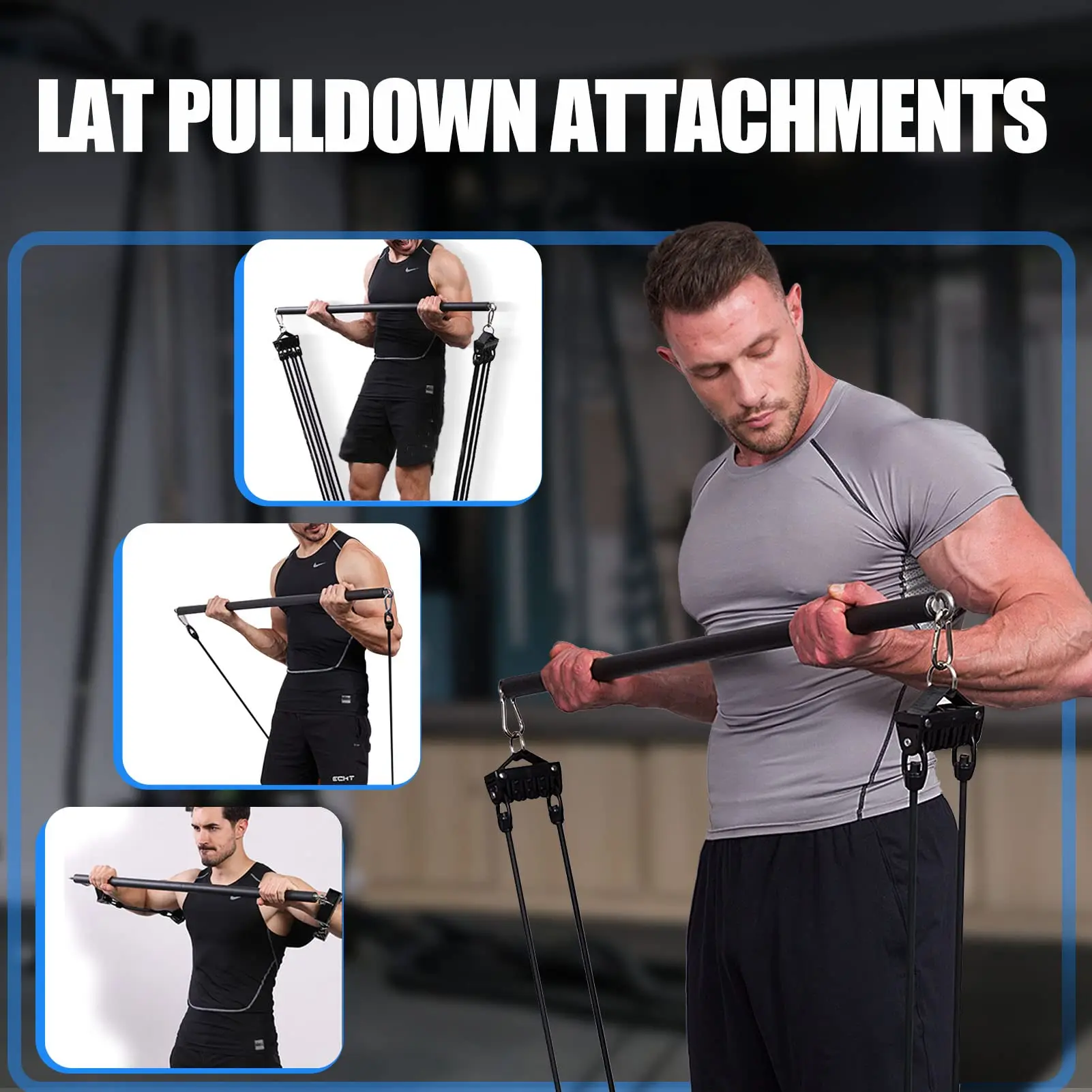 Adjustable Fitness Biceps Triceps Training Rope Lat Pull Down Bar Home Gym Cable Machine Attachment Weight Workout Accessories