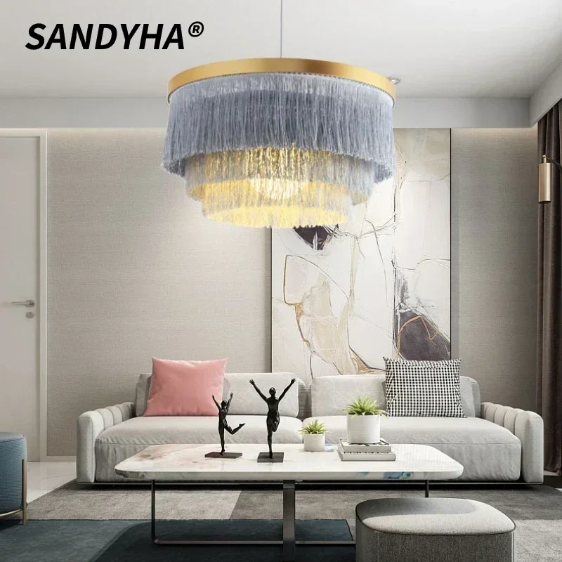 

SANDYHA Nordic Tassel Pendant Lights Bedroom Decor Home Chandeliers for Living Room Dining Table Lighting Fixtures Hanging lamp