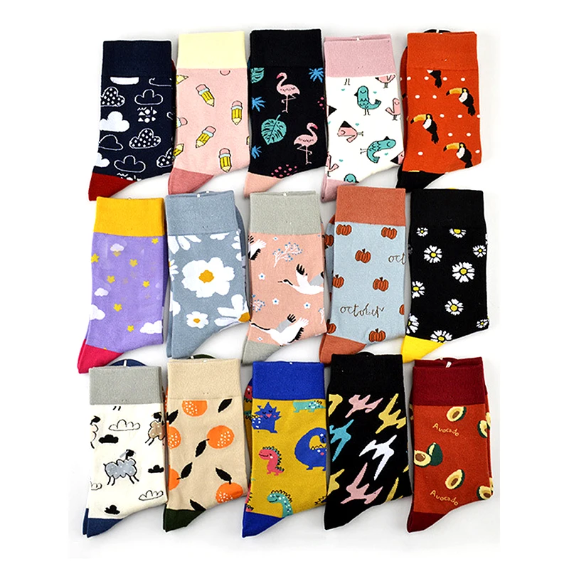 Novelty Skateboard Avocado Flamingo Cartoon Streetwear Kawaii Short Cotton Socks Happy Women Men Animal Warm Funny Cute Socks