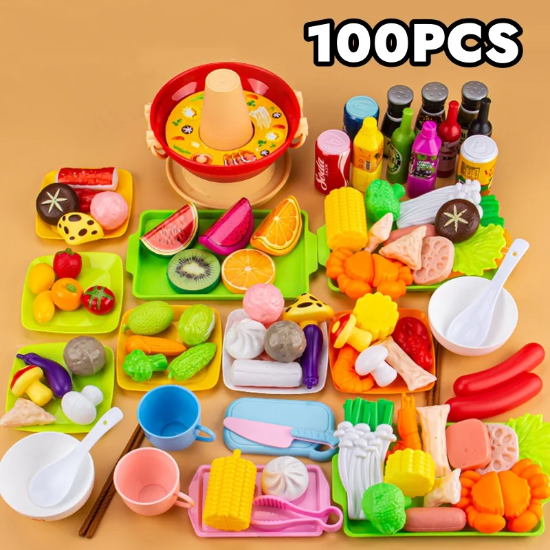 

Food Market Kitchen Toys for Boys Girls Kids Pretend Play Simulation Hot Pot Cooking Toys Creative Vegetable Mini Kitchen Gifts