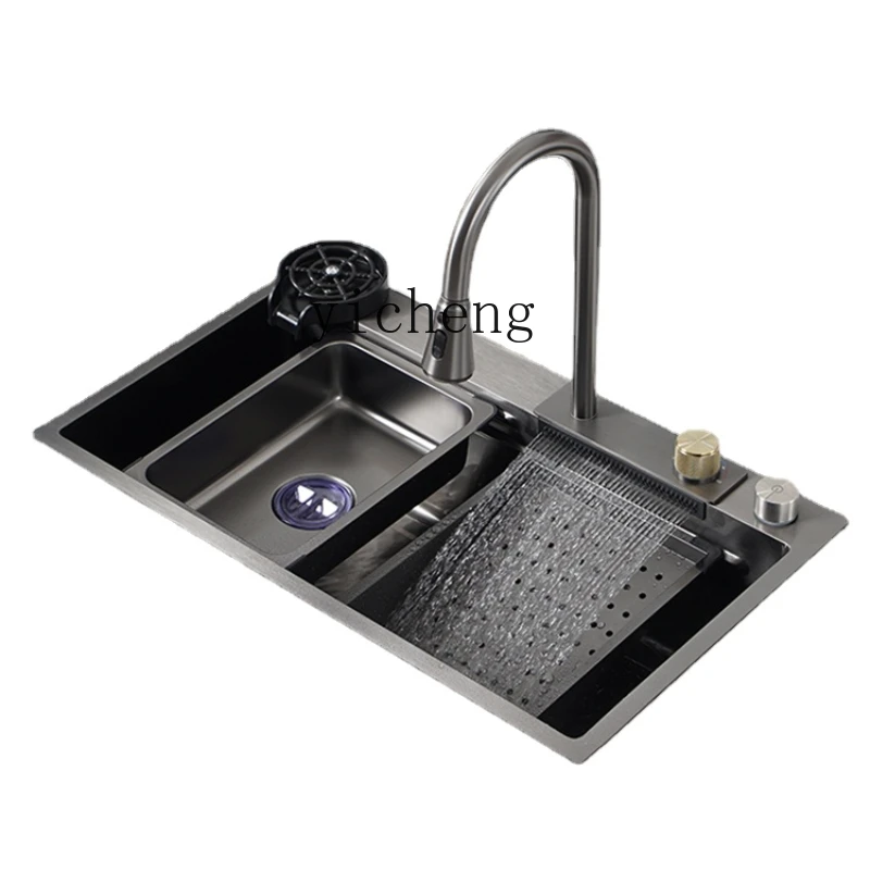 YY Large Single Sink Kitchen Household 304 Stainless Steel Handmade Nano Table Lower Sink