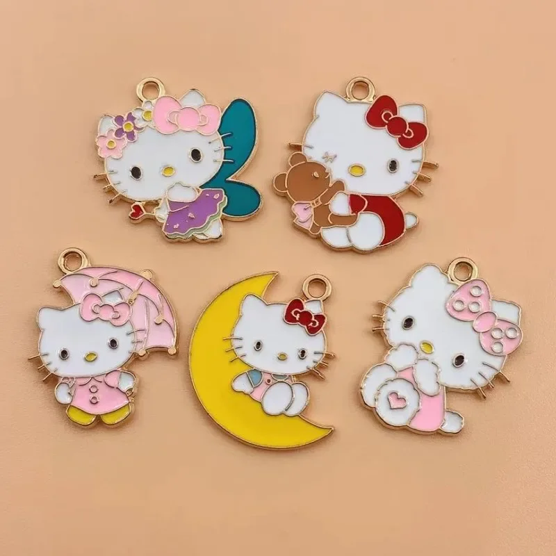 10Pcs Hello Kitty Alloy Kawaii New Cartoon Animal Earring Pendant DIY Keychain Necklace Pendant Charm for Jewelry Making Charms