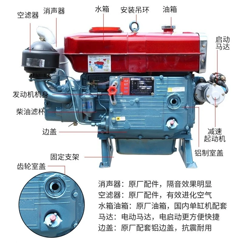 Single Cylinder Water-cooled 15 Full Horsepower Engine Small Tractor Agricultural Electric Start