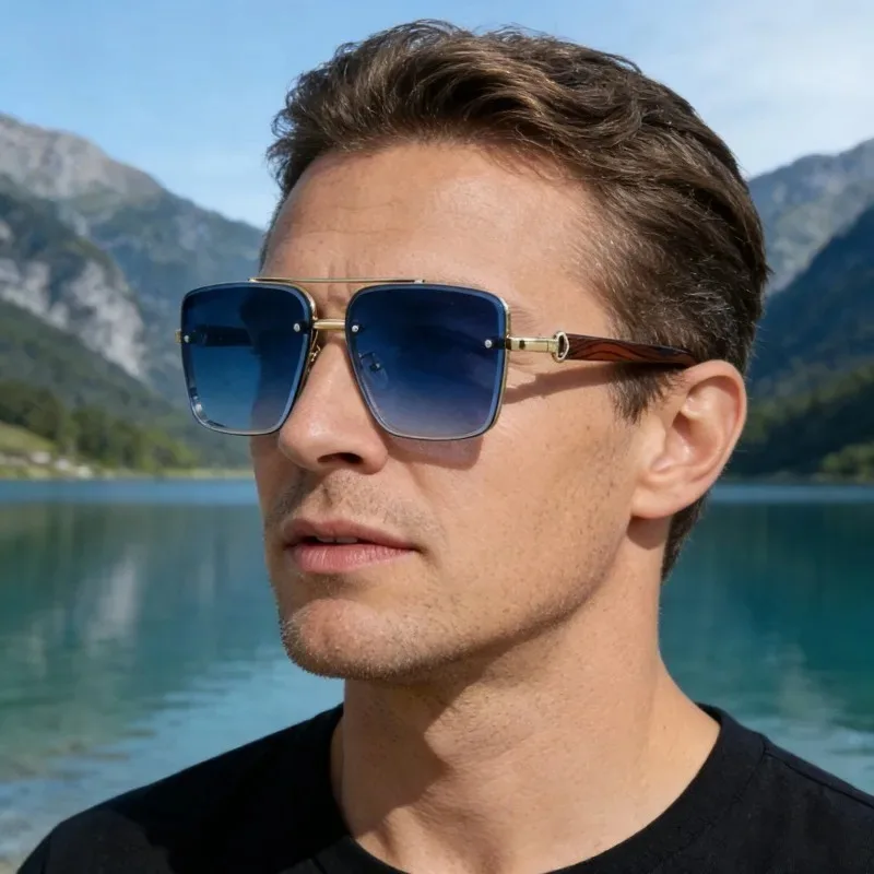

2026 New Luxury Retro Square Metal Frame Pilot Sunglasses, High Quality Original Brand Design, Unisex for Men & Women Glasses