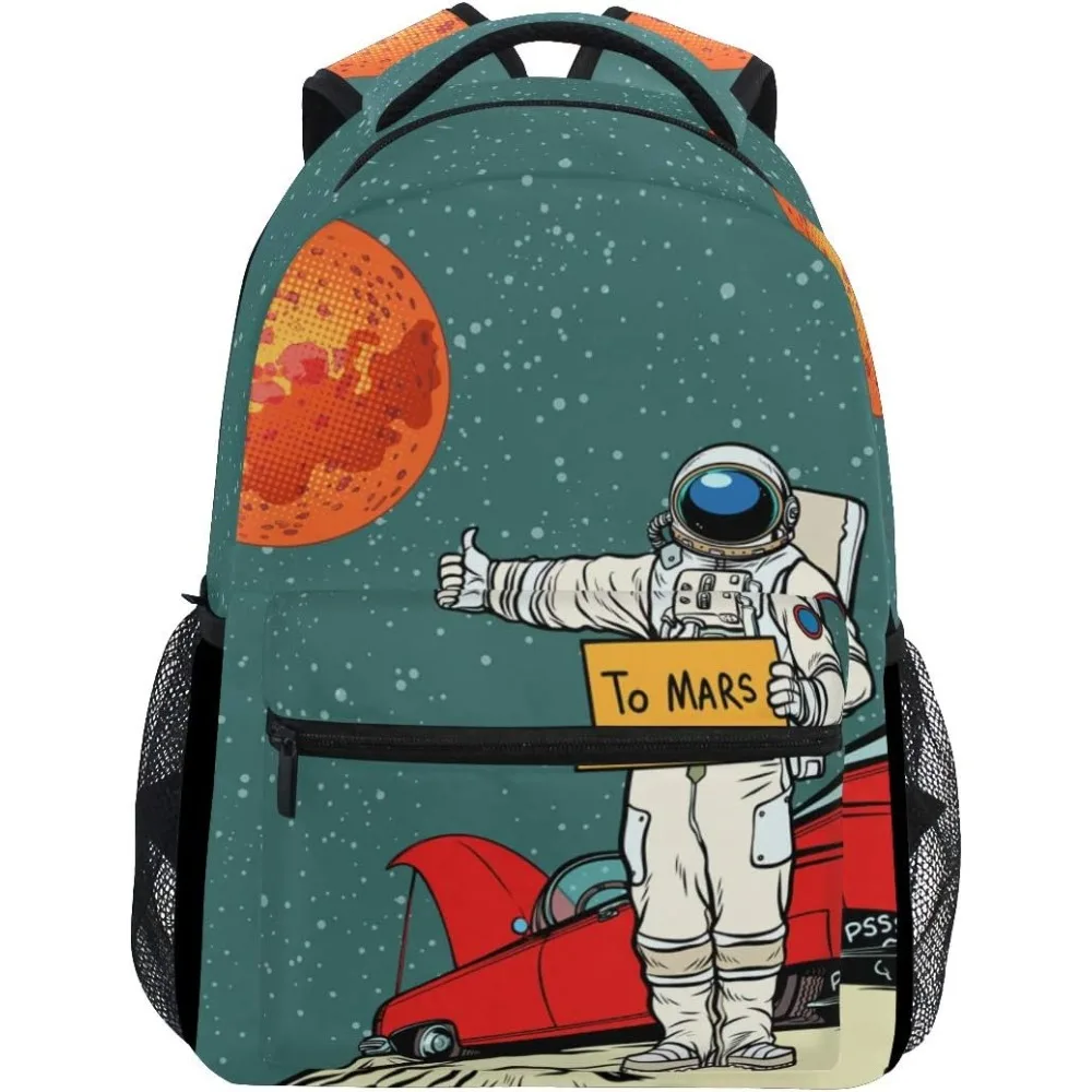 

Retro Astronaut Space Cartoon Large Backpack Personalized Laptop IPad Tablet Travel School Bag With Multiple Pocke
