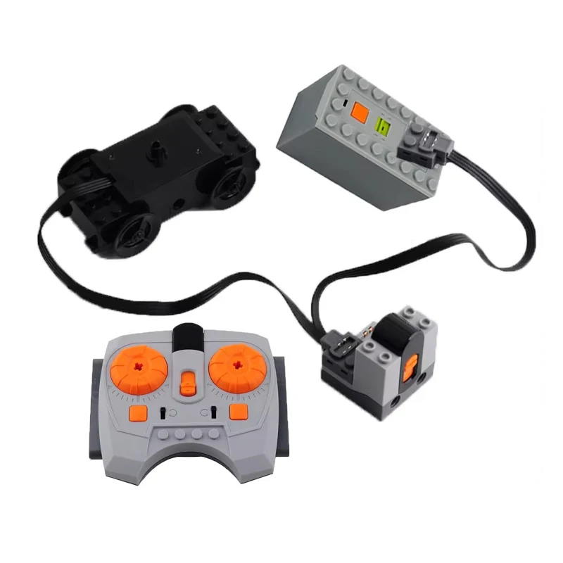 Funções técnicas de energia, peças de tijolos, caixa de bateria, motor de trem, receptor ir, controle remoto, caixa de bateria para conjunto legoeds