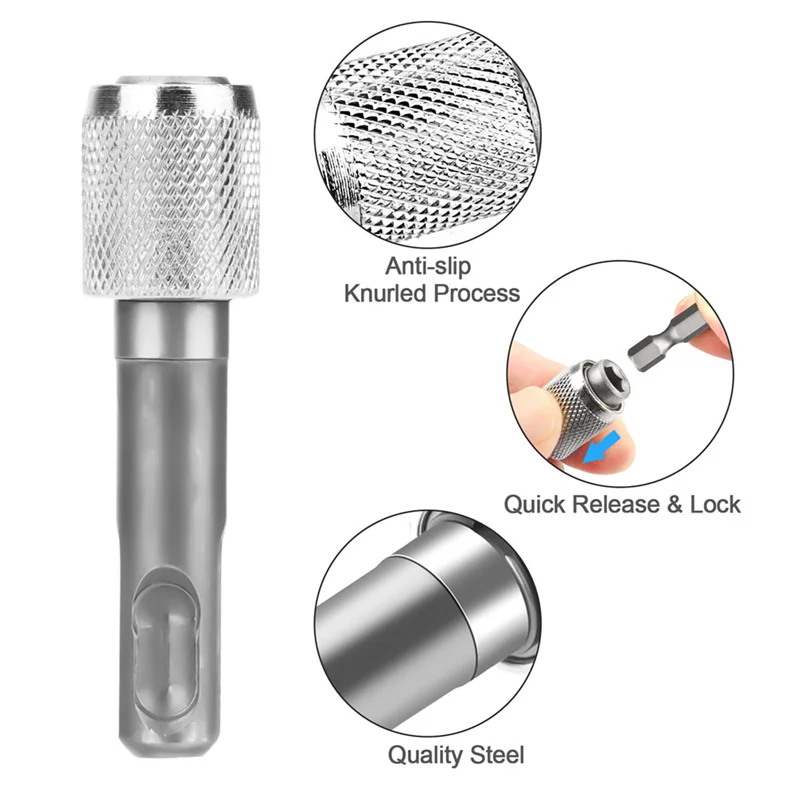 ABJO-5PCS SDS-Plus Drill Chuck Adapter, SDS Plus Bit Adapter To 1/4 Inch 6.35Mm Hex Socket Steel Drill Holder, Drill Bit, Durabl