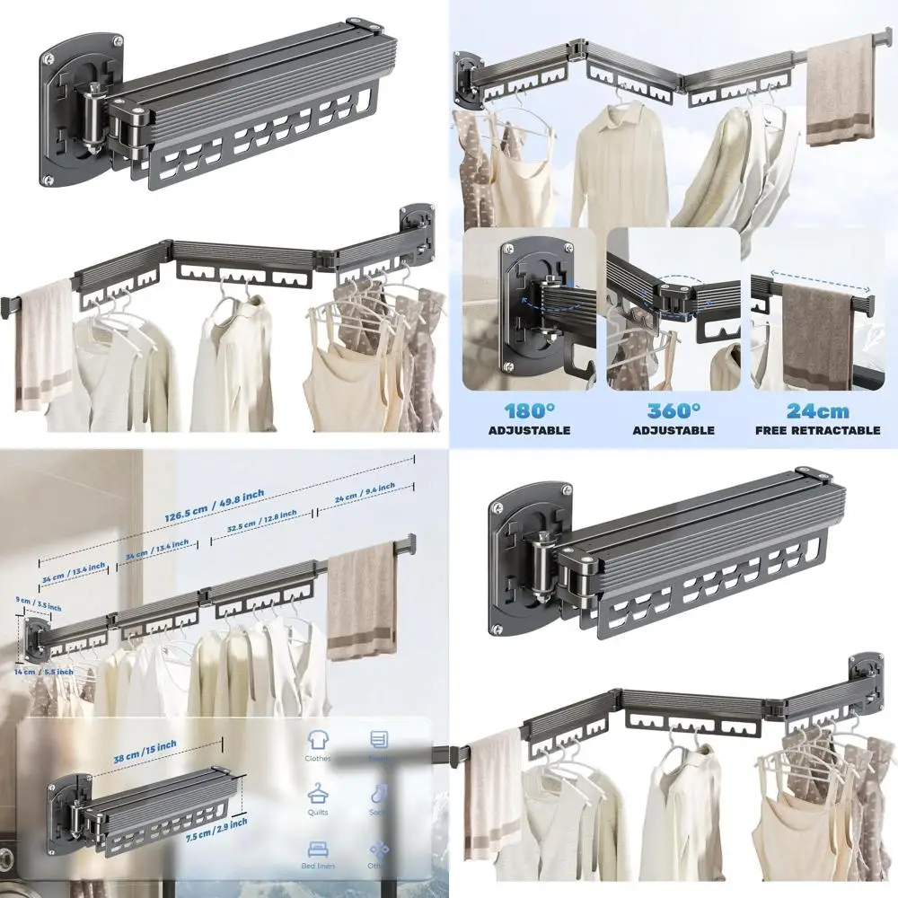 

Expandable Wall-Mounted Folding Drying Rack for Laundry, Balcony, and Bathroom - Space-Saving, Portable, 220 lb Capacity