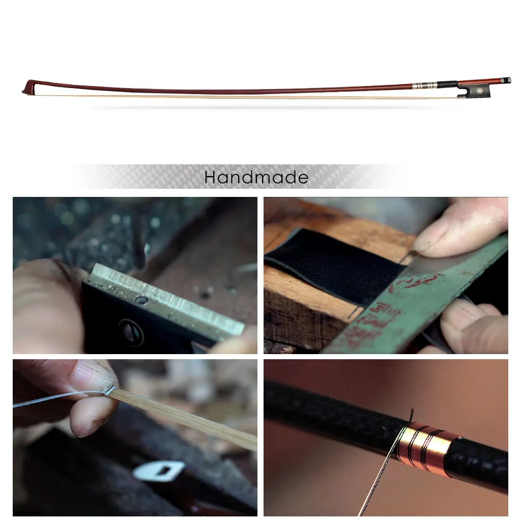 Professional 4/4 Violin Bow Hybrid Carbon Fiber Pernambuco Skin Stick Ebony Frog Violin Parts Accessories Durable Use