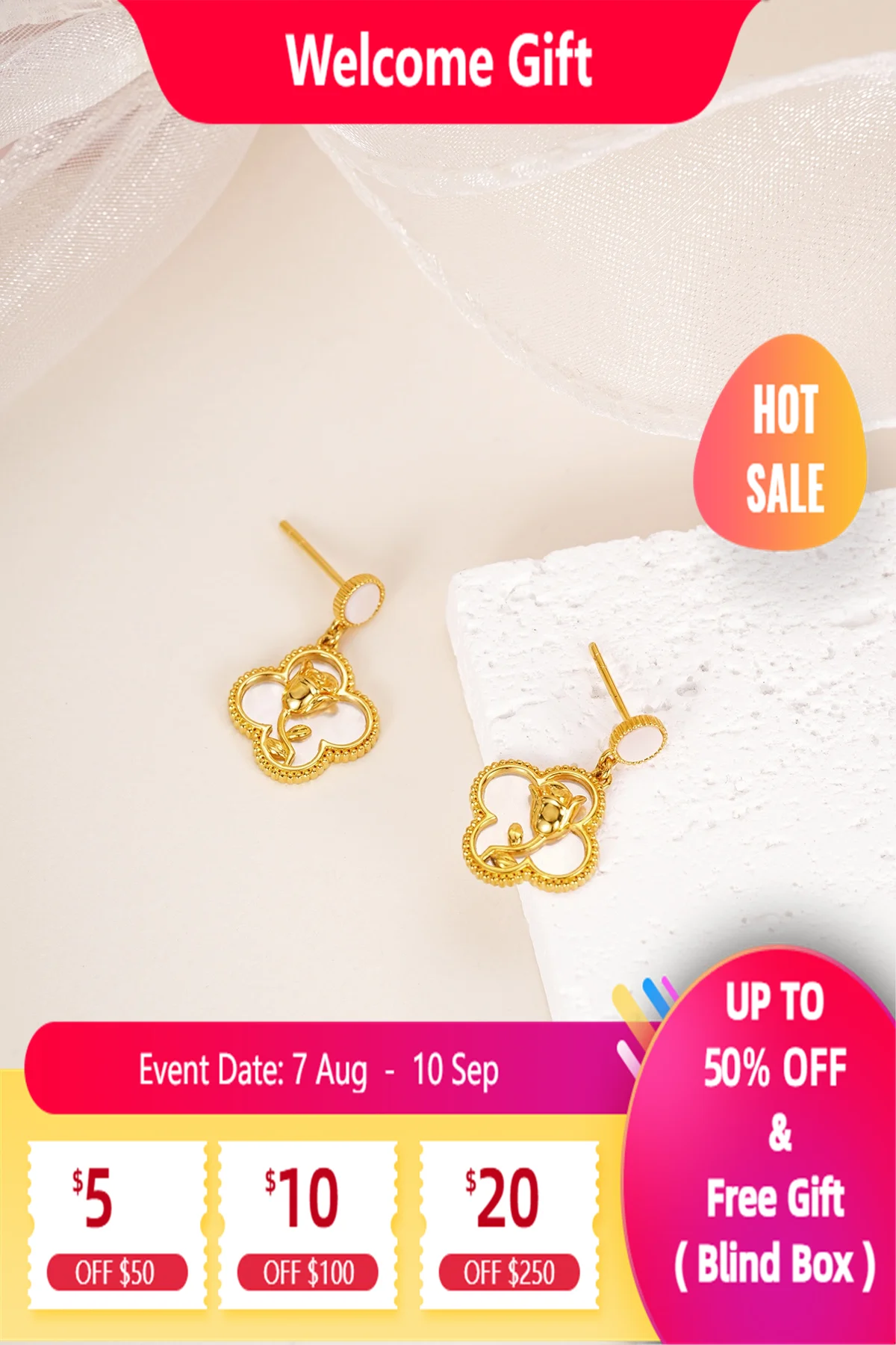 

Lium Gems Rose earrings for Women 24K Gold Vermeil 925 Silver Four Leaf Clover Hoop Earrings Simple Lucky Drop Jewelry Gifts