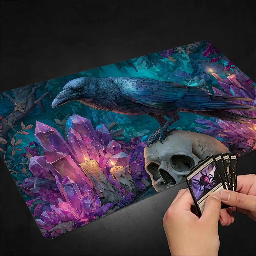 Skeleton Altar and Crow MTG Playmat Magic Card Mat with Stitched Edge Non-Slip Durable Tabletop playmat Board Game Mat for TCG