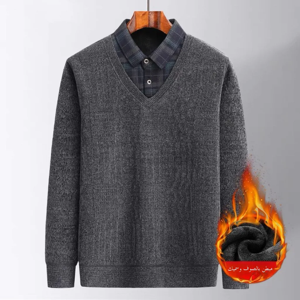 Thiened Fce Sweater Casual Base Layer irt Warmth Middle-Aged And ly Men's Faion Dad Clothes Guangzhou Thirteent...