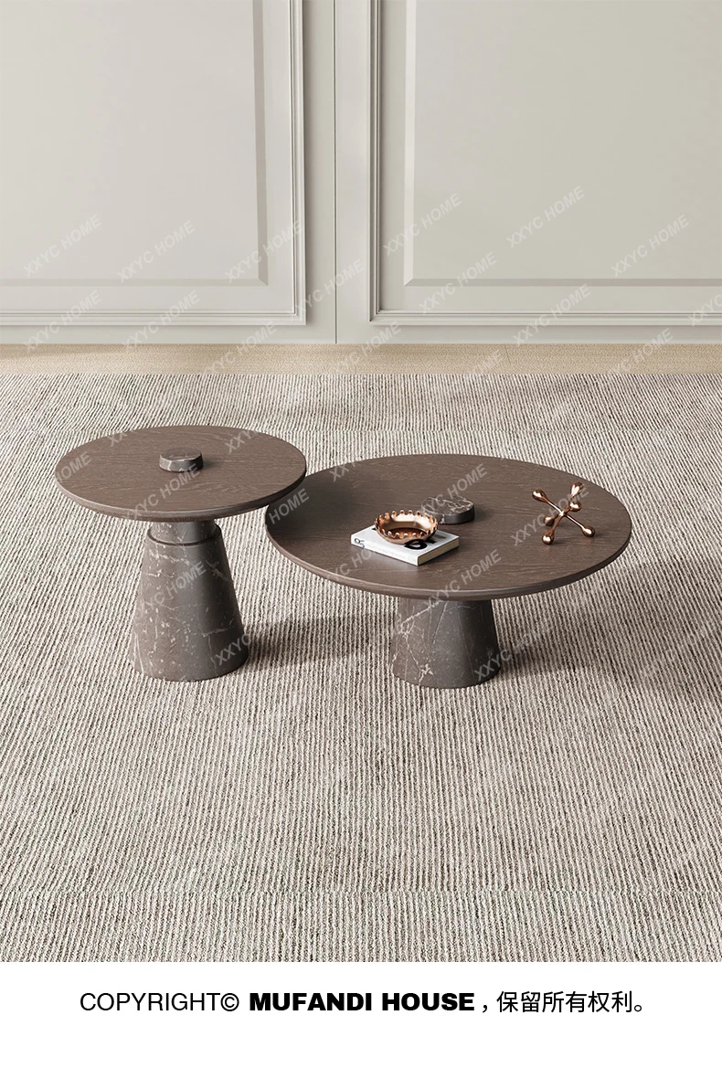 

Hmodern simple smoked wood round combination coffee table living room home minimalist small apartment coffee table