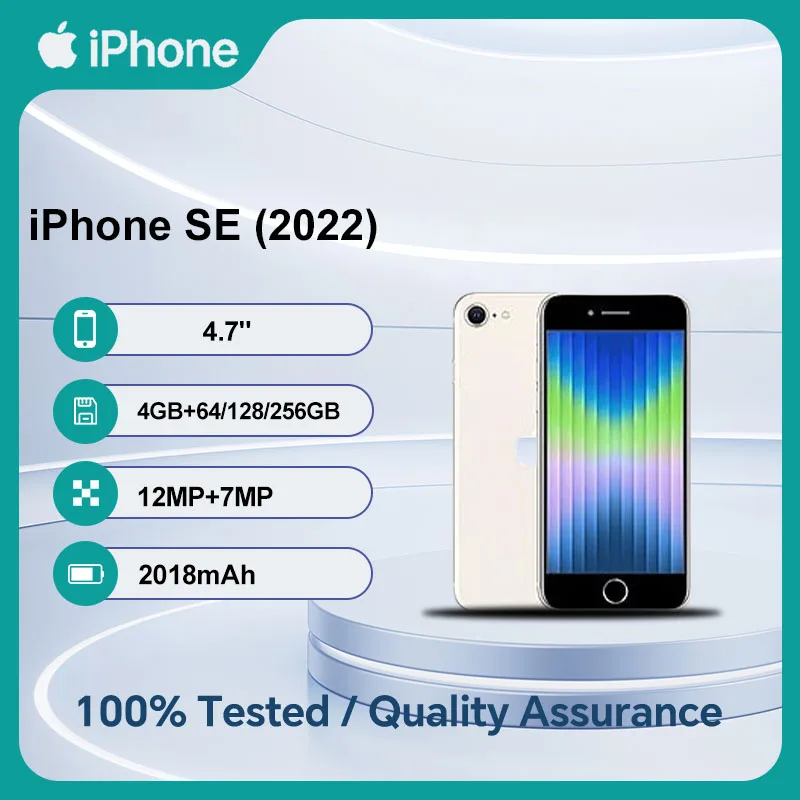 Apple iPhone SE 2022 الأصلي غير مقفول: 64/128/256GB ROM، 3GB RAM، iOS، A15 Bionic، شاشة 4.7 بوصة، كاميرا مفردة 12 ميجابكسل، 5G Ce