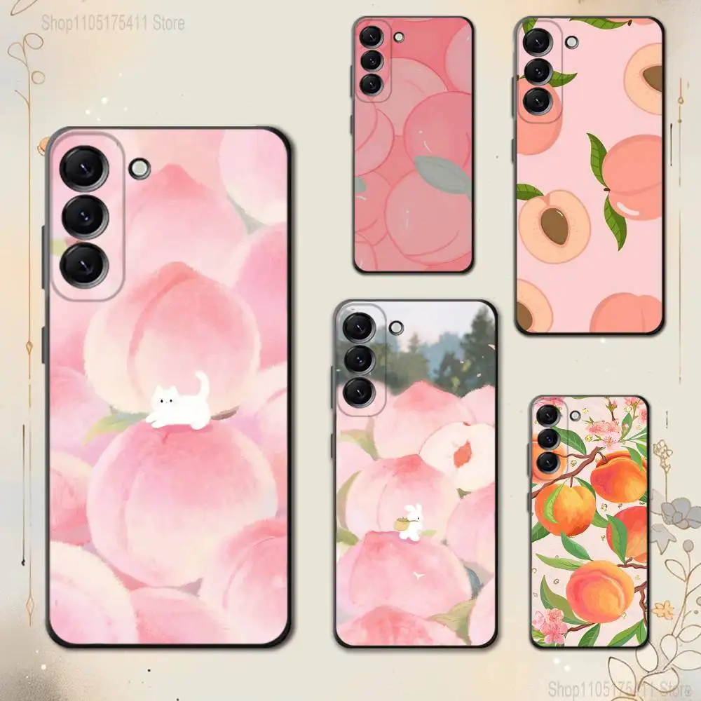 Summer fruits peaches kittens rabbits Phone Case For Samsung Galaxy A20,21s,22,31,32,52,53,72,73,80,91 Soft Liquid Black Cover