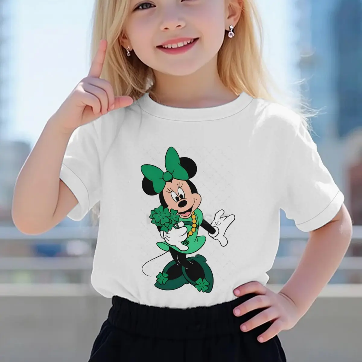 

Children Clothing Lucky Clover Irish Day Girls Boys T-shirt St. Patrick's Day Print Clothes Trendy Minnie Mouse Bow Design Shirt