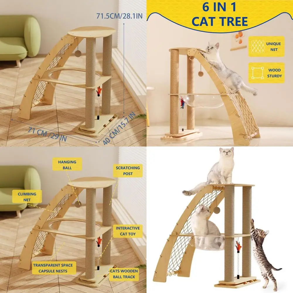 

Indoor Cat Tree with Scratching, Hammock, Climbing, and Spinning Balls for Modern Feline Fun