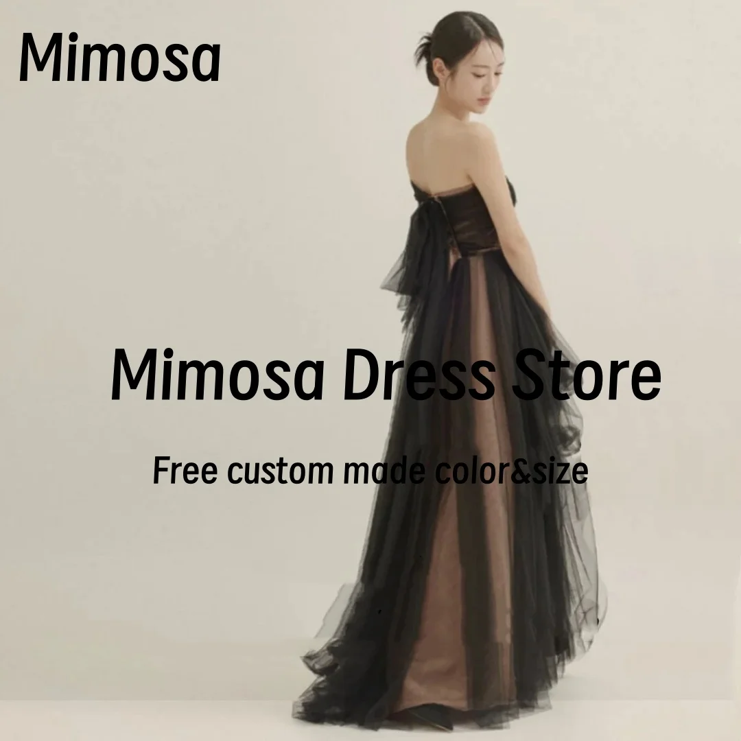 Mimosa Wedding Party Dress One Shoulder Prom Evening Dresses Korea Women Zipper Back Long Ruched Tulle 프롬드레스 Customized