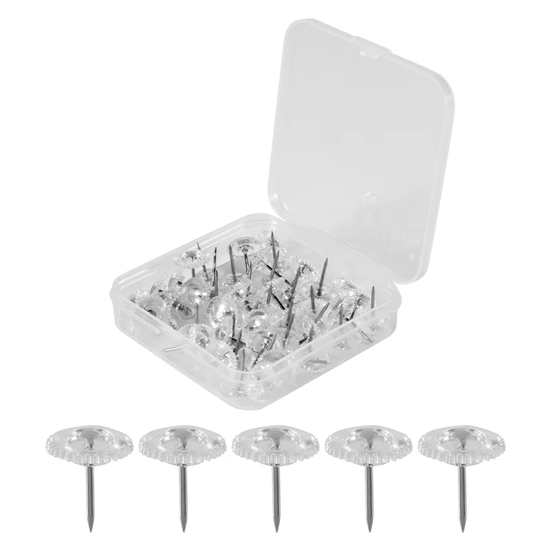 دبابيس ضغط شفافة من ABFU، مسامير إبهام بلاستيكية صغيرة، نقطة فولاذية ودبابيس دفع برأس بلاستيكية شفافة للوحة الفلين #2