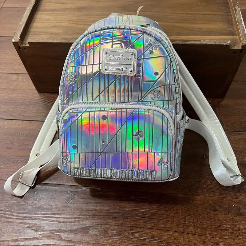 

New Disney X Loungefly Tomorrowland Holographic Futuristic Metallic Line Design Backpack Fashion Gift For Disney Fans Daily Use