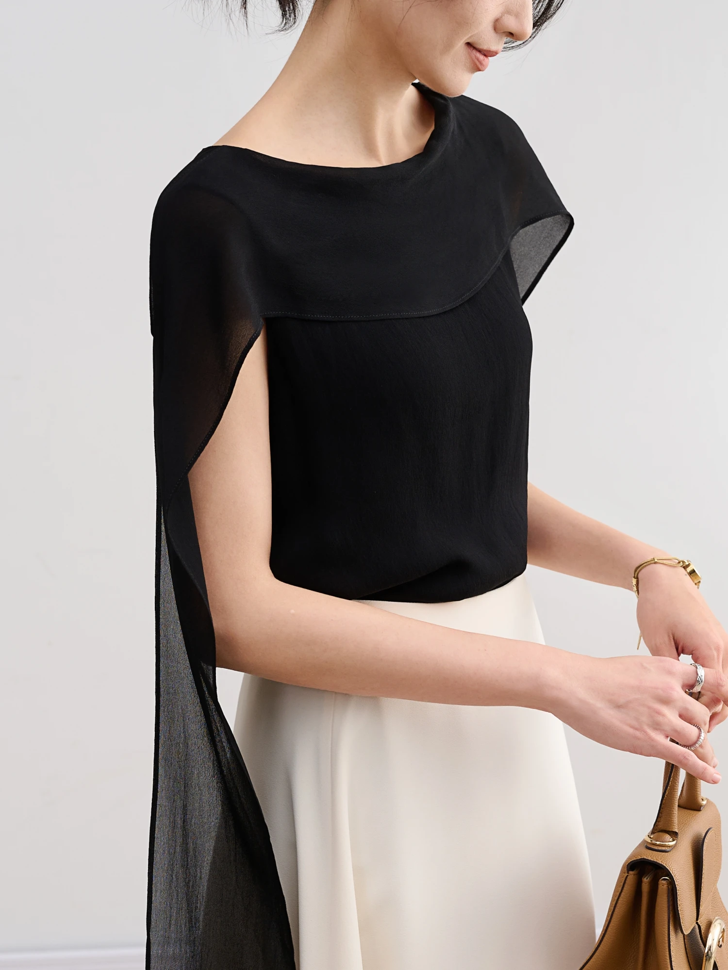 

Женский повседневный топ JPOO Silk Netie Svel irt Ele Design Commute Sle, летний сезон, стандартная длина, однотонный