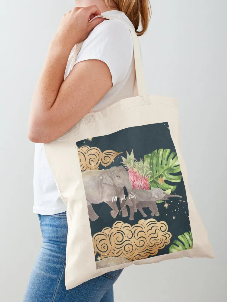 

IVF Got This & Sticky Thoughts Only Elephants Repeating Pattern Tote Bag Canvas bag Beach bag large tote hand ladies