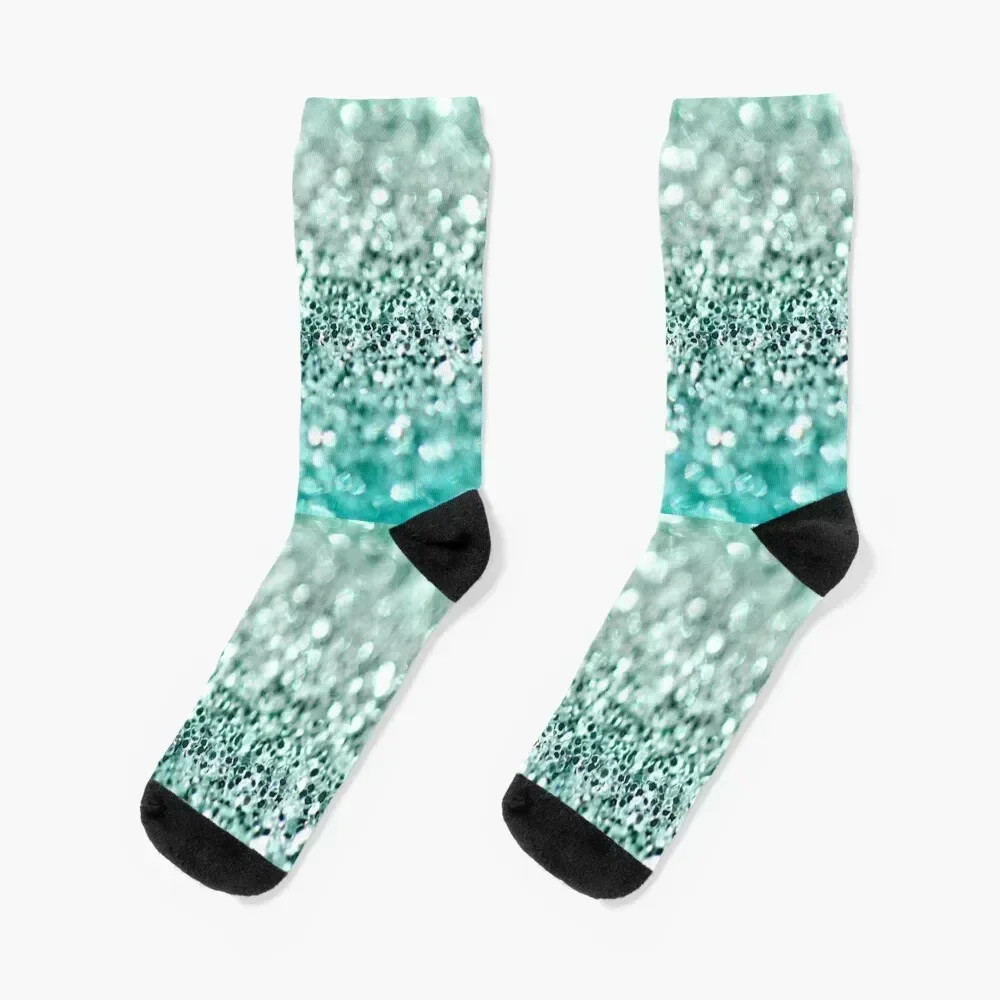 Aqua Glitter Socks floral Run new year Designer Man Socks Women's