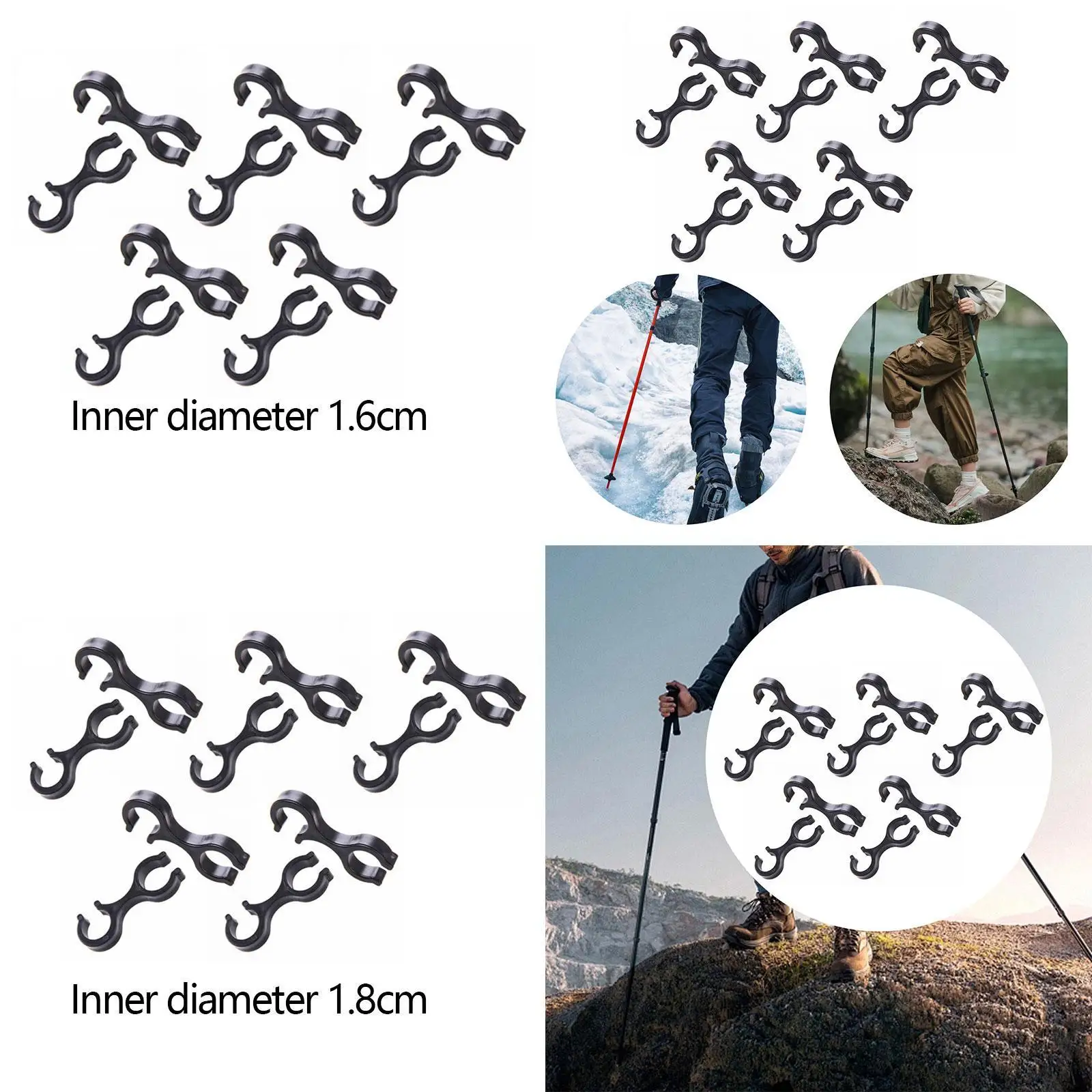 10Pcs Hiking Pole Clips Stick Holders Professional Hiking Pole Tips for Climbing Backpacking Mountaineering Repair