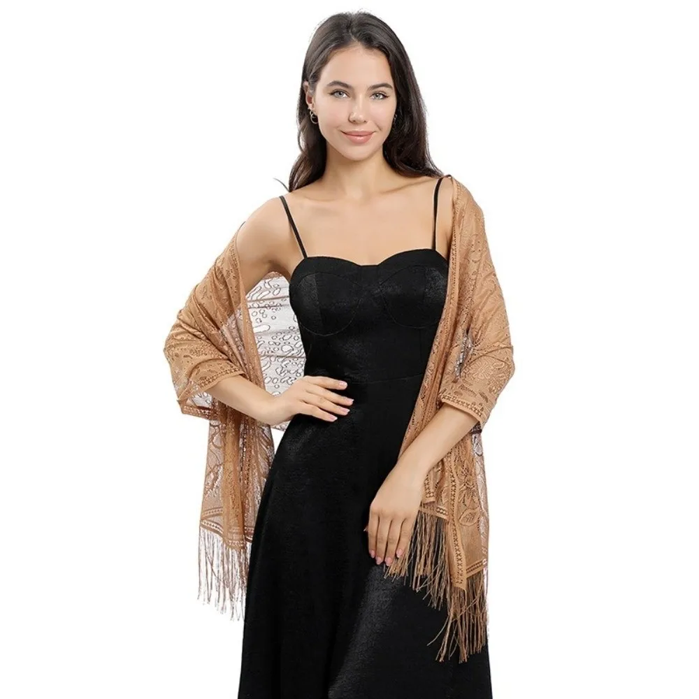 Tassel Patchwork Women Tulle Shawl Hollow Lace Multicolored Evening Prom Cape Cardigans Mantilla Lace Veil Wedding Accessories