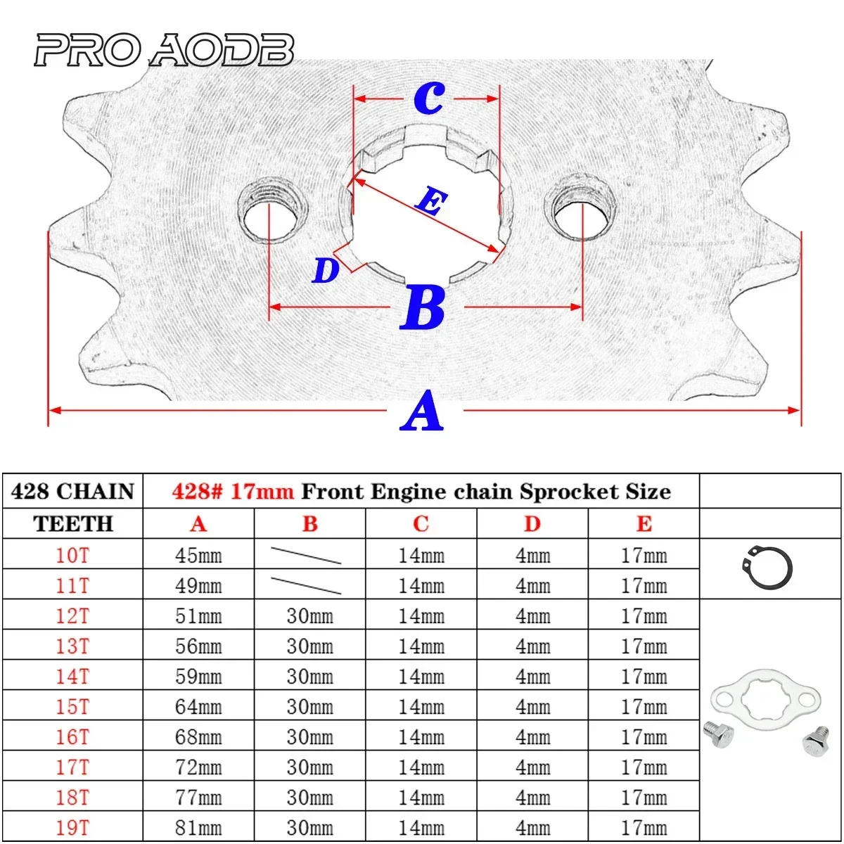 Motocross Front Engine 428# 10T 11T 12T 13T 14T 15T 16T 17T 18T 19T Teeth 17mm 20mm Chain Sprocket With Retainer Plate Locker