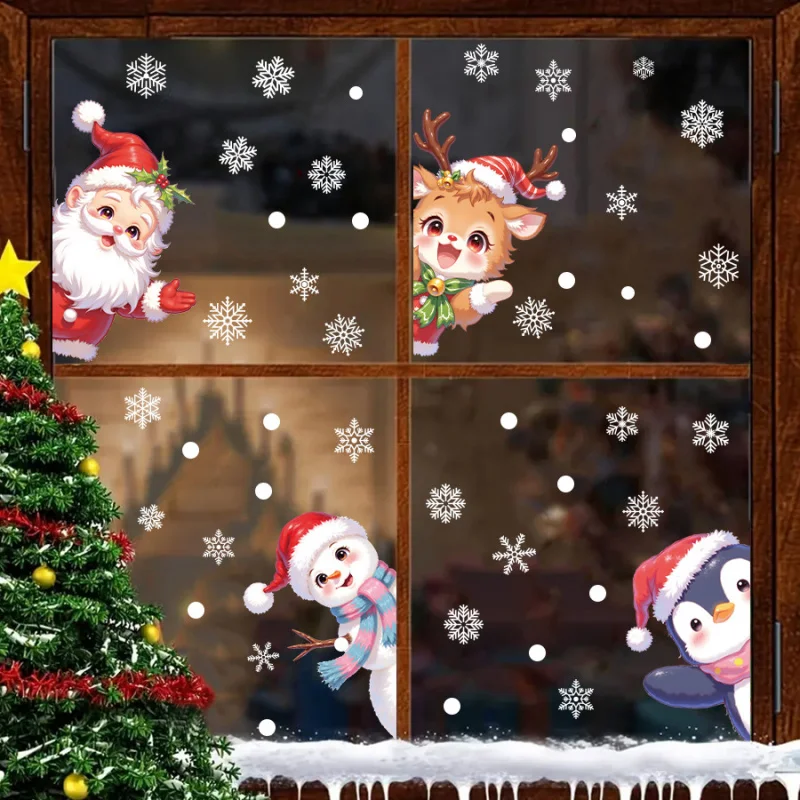 

Christmas Fairy Tale Cute Cartoon Santa Claus Snowman Reindeer Penguin Static Glass Window Sticker Self-Adhesive Removable