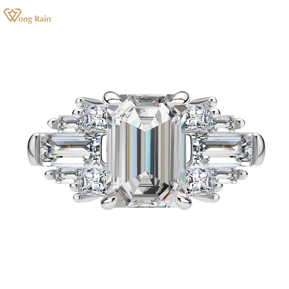 Wong Rain Luxury Solid 925 Sterling Silver Emerald Cut 8*10 MM High Carbon Diamonds Gemstone Women Ring Fine Jewelry Wholesale