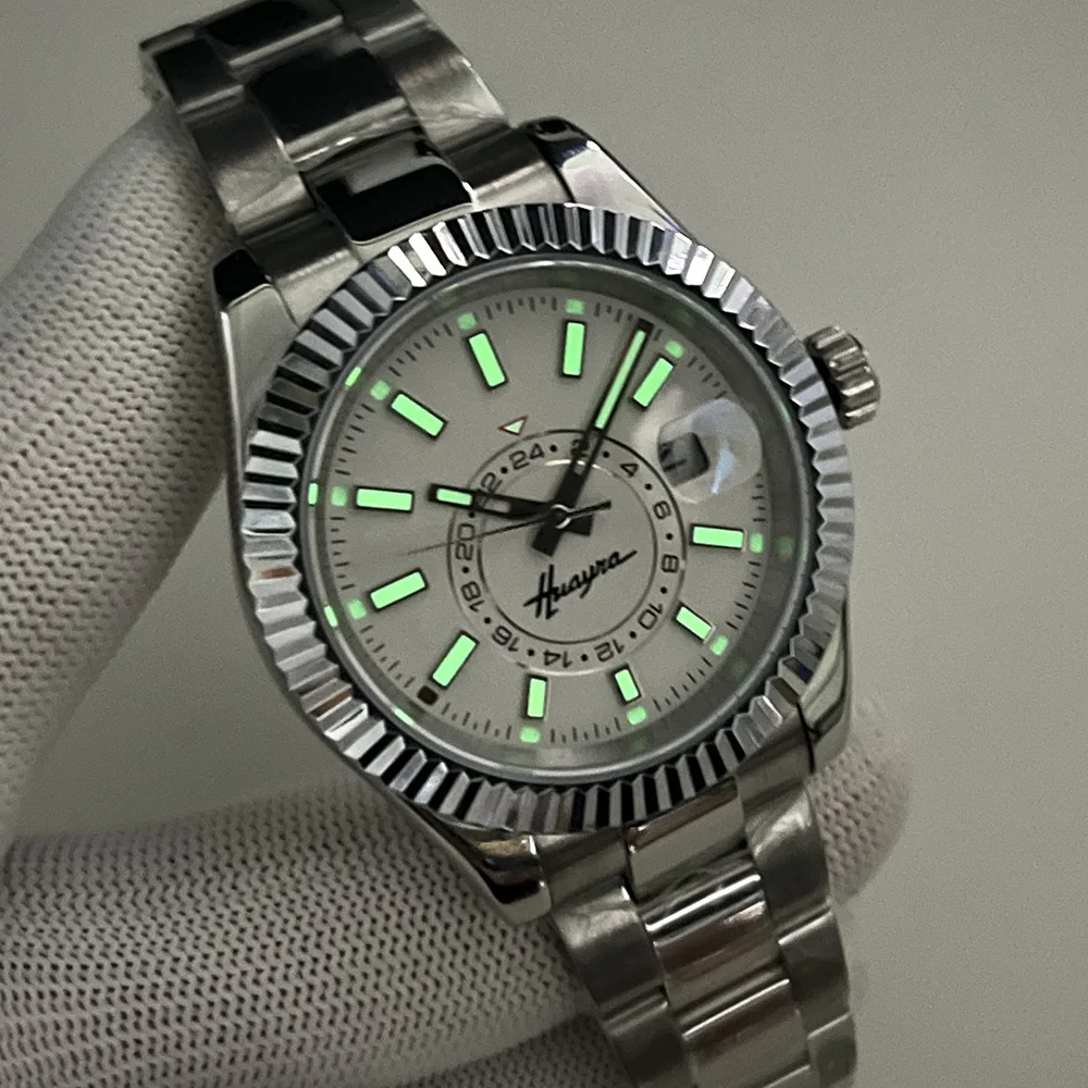 Men's 41MM Silver Case Green Dial Automatic Watch with Sapphire Glass MIYOTA 8215 Mechanical Movement