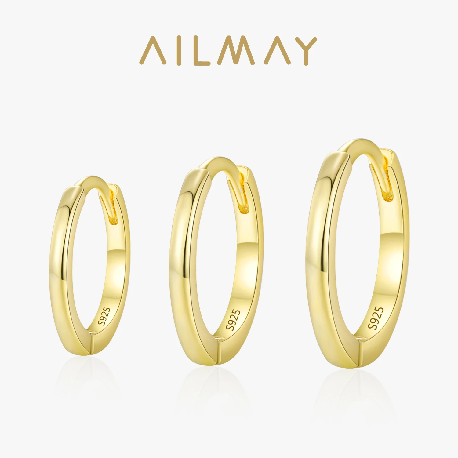 Ailmay Genuine 925 Sterling Silver Fashion Golden Hoop Earrings For Women Everyday Wear And As Gifts