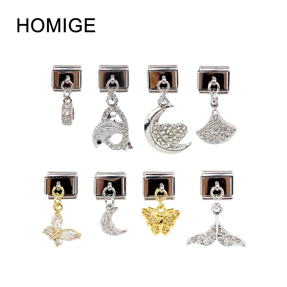 

HOMIGE Ginkgo Leaf Pattern Stainless Steel Making Links Bracelets Woman Italian Charm BraceletModular Jewellery Femme Bijoux