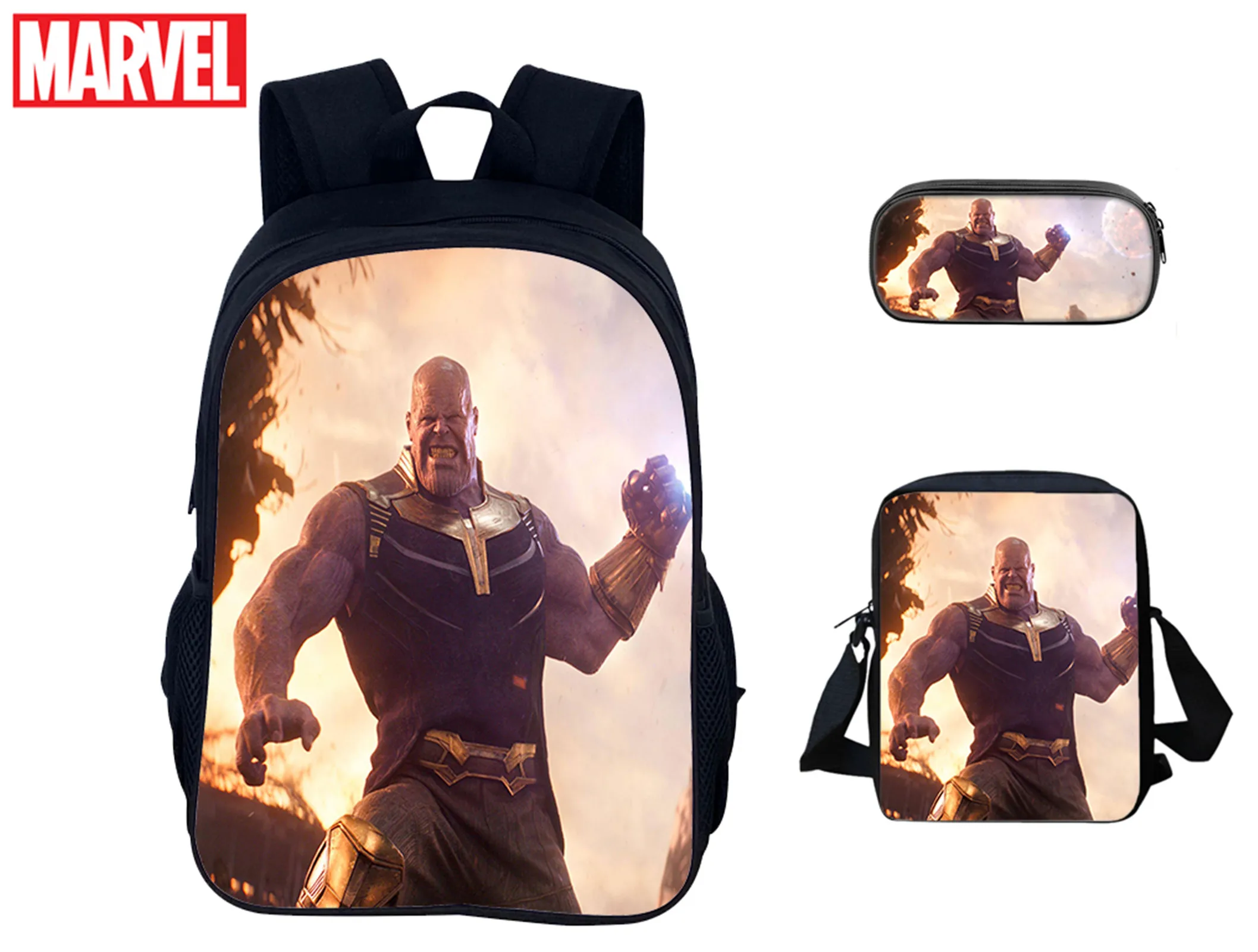 

Classic Thanos Backpack Teen Kid Knapsack+Single Shoulder Bag+Pencil Case 3 Pcs/Set-Lightweight 3 in 1 Schoolbag for Students