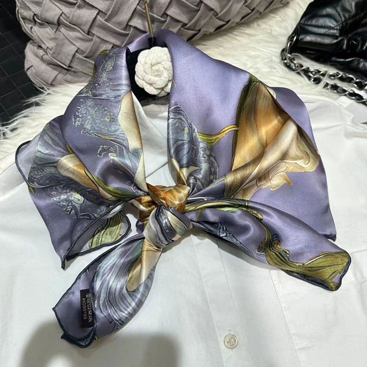 BYSIFA|Purple Blue Women 100% Silk Scarf Fall Winter Oil Painting Flower Style Large Scarves Shawls Fashion Summer Beach Shawl